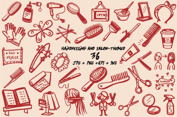 Beauty Salon Hairdresser Doodles SVG: Graphics & Illustrations