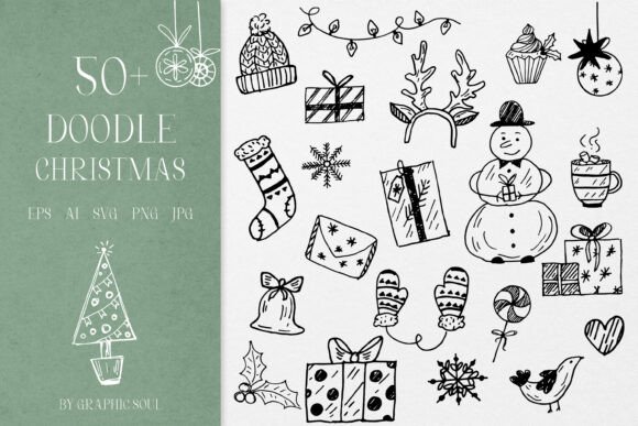 Christmas Doodles Line Art SVG: Graphics and Illustrations