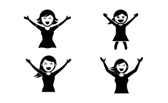 Happy Excited Women Silhouette Bundle Graphics & Mockups