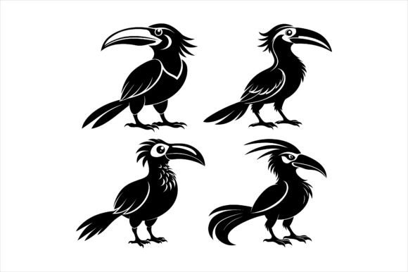 Hornbill Bird Silhouette Icon Bundle: Graphics & Print Materials Mockups