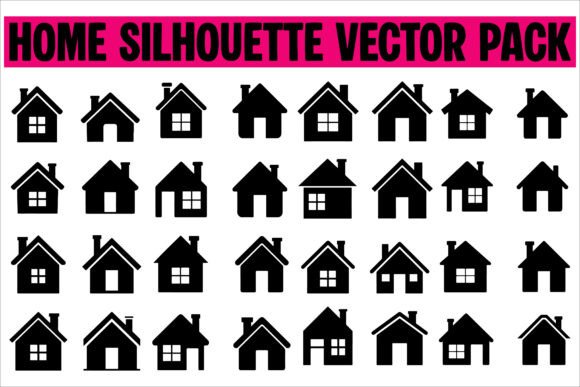 House Icons Black Silhouette: Graphics for Crafts