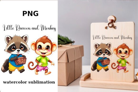 Little Raccoon and Monkey Watercolor Sub Graphics