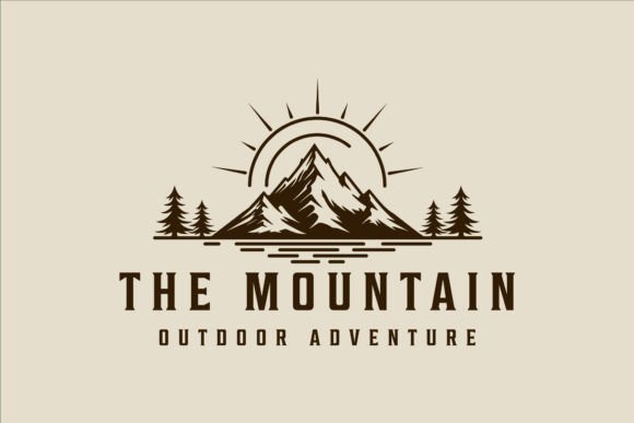 Mountain and Pines Logo Vector Vintage Graphics & Logos