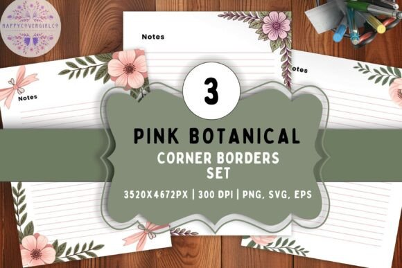 Pink Botanical Corner Borders: Graphics & Illustrations