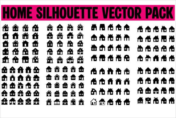 Reviewing House Icons Black Silhouette Vector Set5