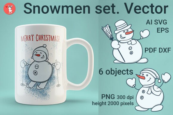 Snowmen Set. Vector: Graphics & Illustrations